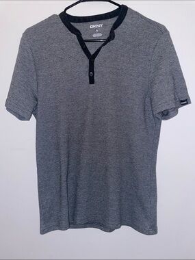 Gray Short-Sleeve Henley with Black Trim For Men